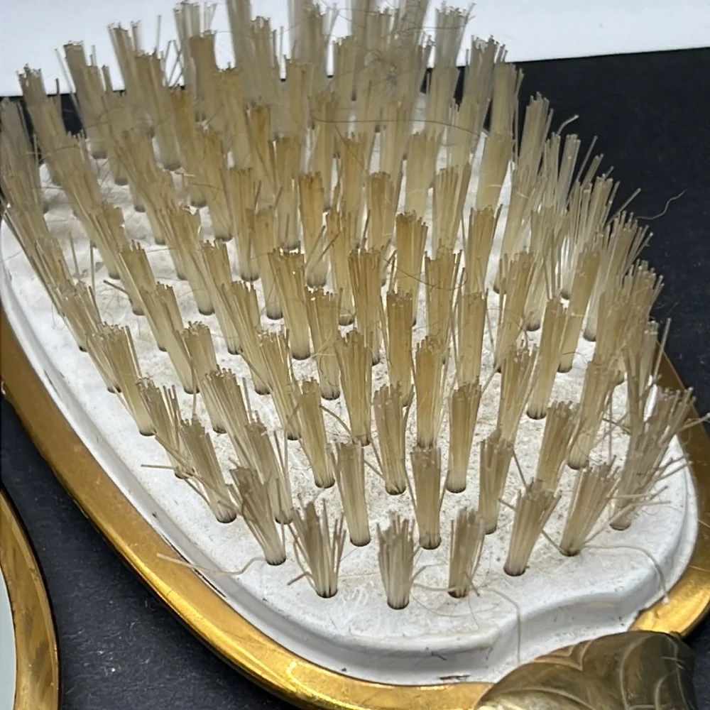 Vintage flower vanity mirror and brush